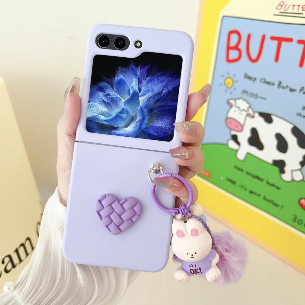 For Samsung Galaxy Z Flip 5 ZFLIP5 Case Cute Ultra-thin Skin-Friendly With keychain Folding Shockproof Hard Cover Accessories