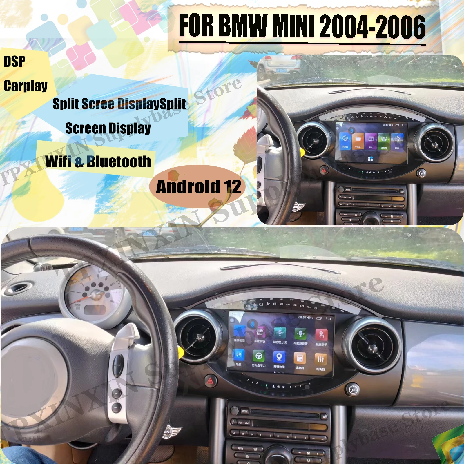 8+256GB Carplay Radio Coche With Bluetooth Android 12 For BMW MINI 2004 2005 2006 GPS Navi Automotive Multimedia Stereo Receiver