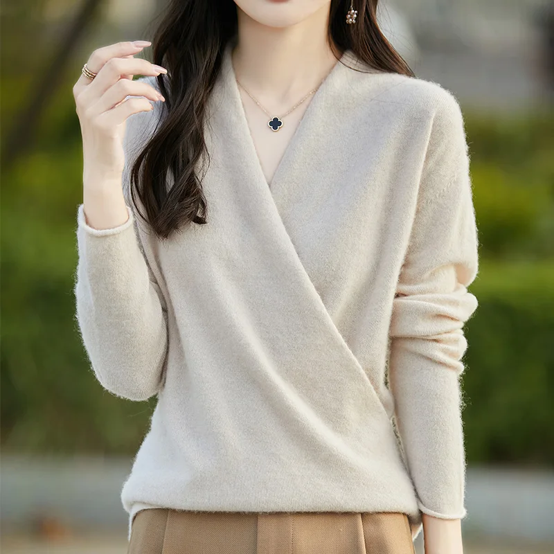 Women\'s Knitted Cashmere Sweater 100 Merino Wool Thickened Combination Top Loose Long Sleeve Clothing Warm For Autumn And Winter