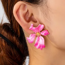 Exaggerated Metal Irregular Big Enamel Flower Earrings For Women Holiday Party Gift Fashion Jewelry Ear Accessories BE484