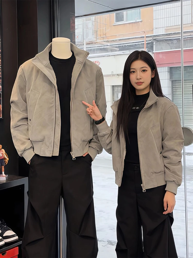 

Мужская демисезонная куртка-бомбер из искусственной кожи с воротником-стойкой, подкладкой и ветрозащитой, в американском стиле