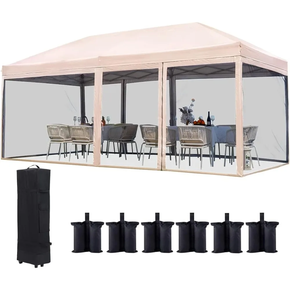 10'x20'Pop up Canopy Tent with Netting, Instant Screen House Room Outdoor Party Event Gazebo Screened - Waterproof & 6 Sand Bags