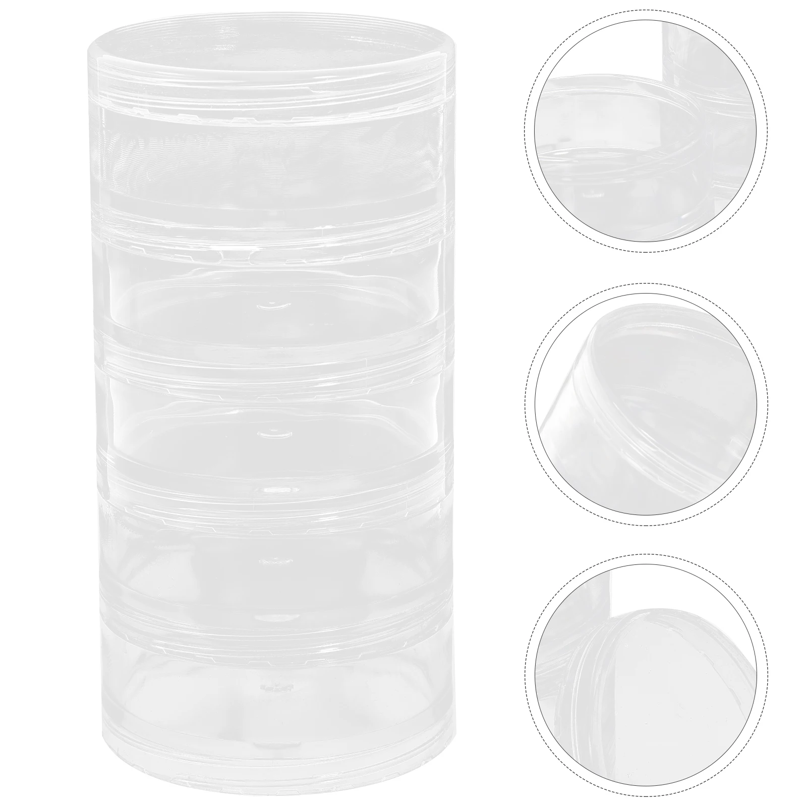5 Layer Big Cylinder Stackable Transparent Round Plastic Cosmetics Jewelry Beads Sewing Storage Container