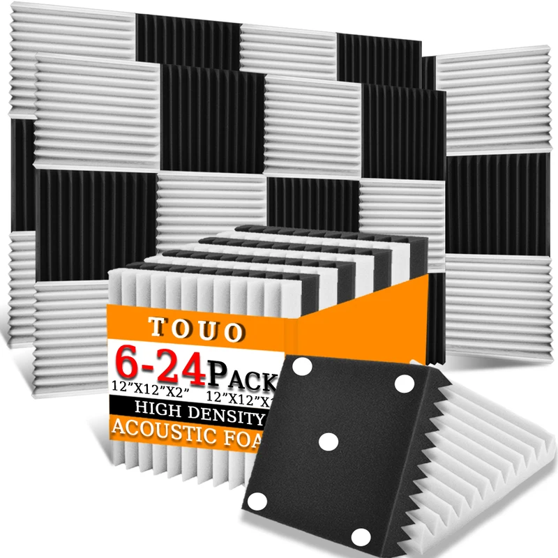 

TOUO Acoustic Absorption Panel 6-24 Pcs Drum Room Soundproof Sponge Panels Sound Absorbing Material Studio Absorption Treatment