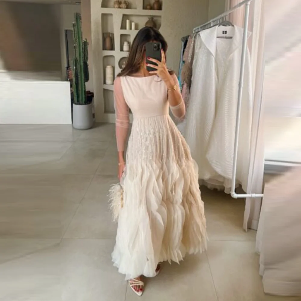 

Customized Elegant Luxury Evening Dresses Ruffle Edge Women Evening Dress Woman Saudi New in Dresses Party Prom Gala