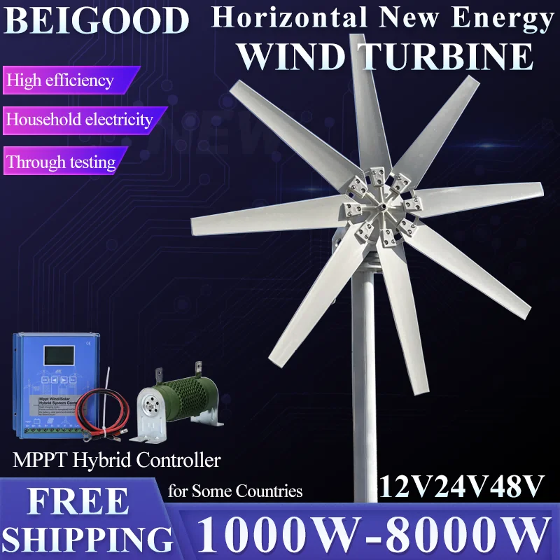 

1000W-8000W 12V 24V 48V Wind Energy Generator Small Wind Power Turbine Windmill for Home Farm With MPPT Controller Regulator