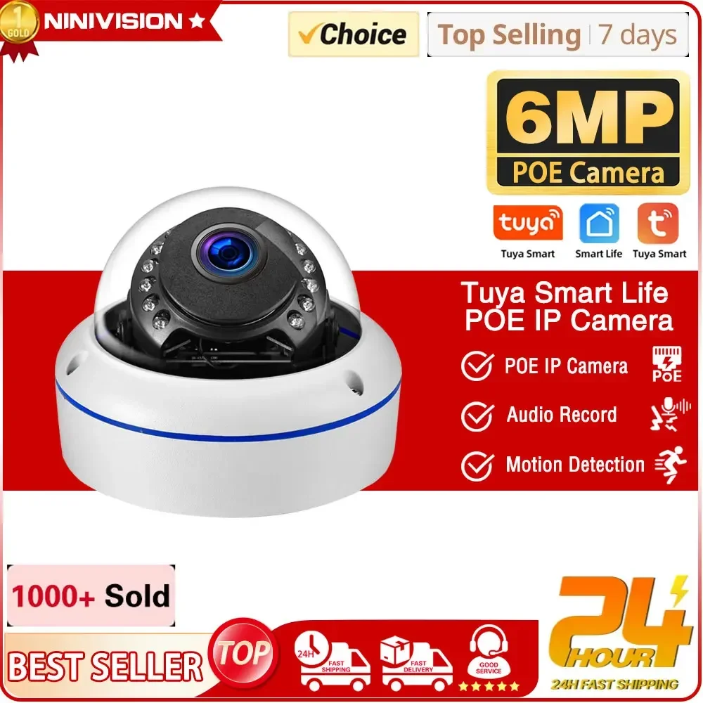 

Tuya 6MP POE CCTV Dome Camera Outdoor Waterproof 5MP Smart Life Security Video Surveillance Camera System Audio Ceiling IP Cam