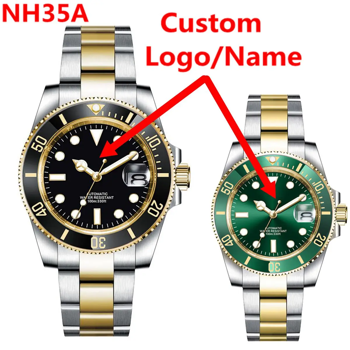 

Luxury 40MM NH35 Automatic Men Watch Two Tone Gold Strap Sterile Glossy Dial Ceramic Bezel Sapphire Crystal Dive Wristwatches