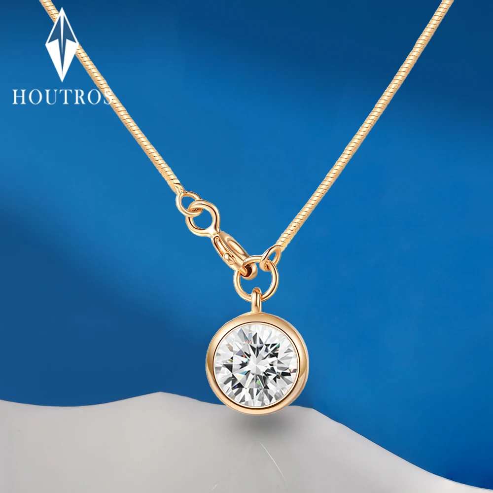 

Ожерелье с подвеской из муассанита круглой огранки 1 карат для женщин S925, серебро 18 карат, винтажное позолоченное ожерелье с бриллиантами-пасьянсом, ювелирное изделие, подарок