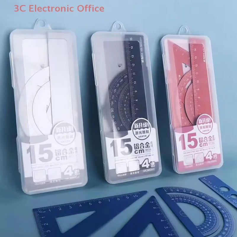 4 Piece Geometry Set Drawing Tools Math Ruler Compass Protractor Eraser For School Students Engineering Mathematical Supplies