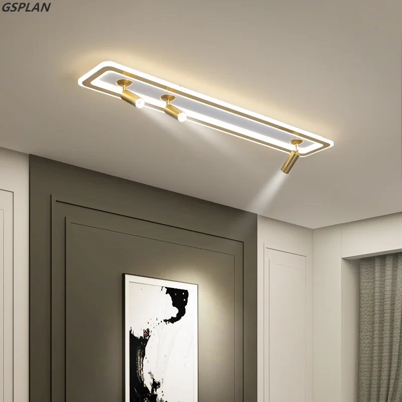 Acrílico Branco Faixa LED Lustre Com Spotlight, Novo lustre moderno, Usado para sala de estar, Cozinha, Corredor, interior