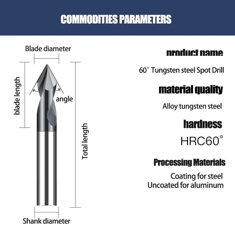 Carbide Spot Drill 60 90 120 Degree CNC Tools Location Center Bits 0.6 0.5-12MM Router Bit Milling Cutter Chamfer End Mill 100MM