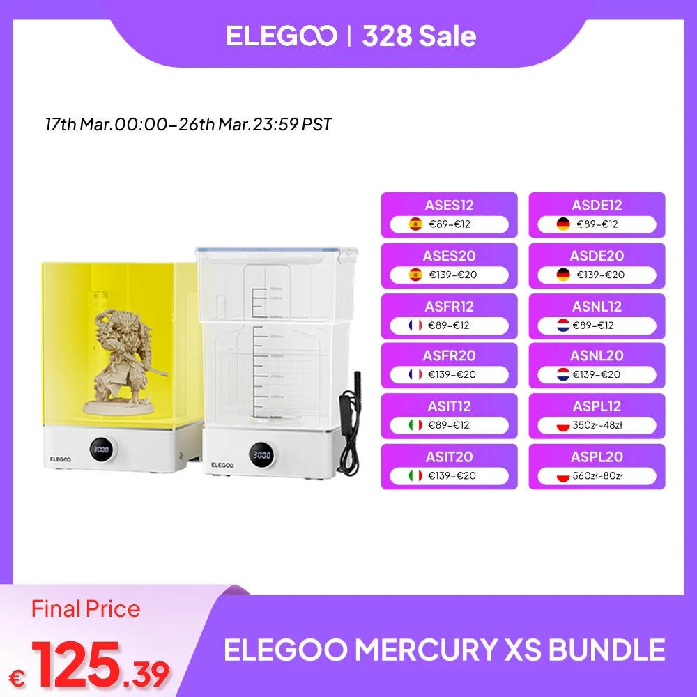 ELEGOO MERCURY XS BUNDLE Wash and Cure Machine for Large Resin 3D Prints, Compatible with SATURN and MARS Series 3D Printer