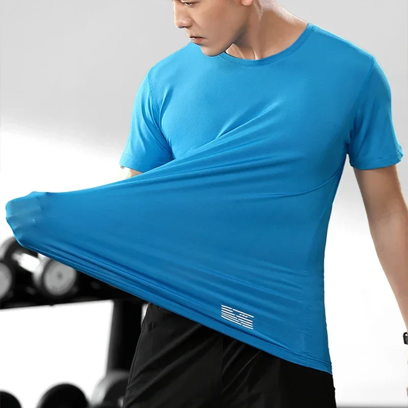 T-shirt de sport à séchage rapide pour hommes, chemise de course de fitness, Y-Gym, sweat-shirt de yoga unisexe, maillot de compression en lyJean-, protection anti-éruption cutanée