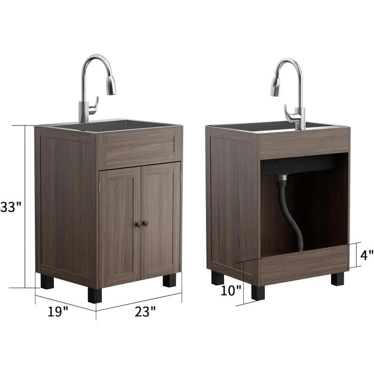 Laundry Sink with Cabinet and Pull-Out Sprayer Faucet, Stainless Steel Utility Sink with Cabinet, Cabinet with Sink for Laundry