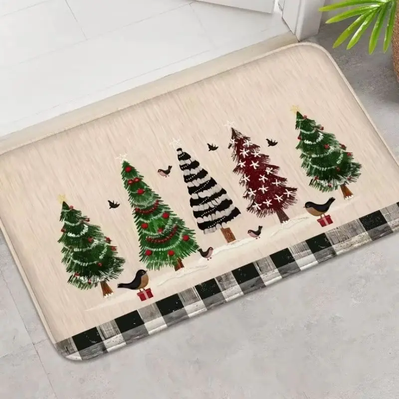 VIKAMA Christmas Door Mat Snow Mountain Santa Sled Print Night Sky Entryway Mat Non Slip Holiday Winter Cozy Indoor Aesthetic