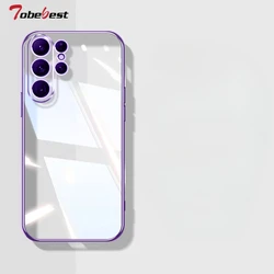 Clear Transparent Plating Silicone Case For S24 S23 S22 S21 S20 Ultra Plus FE Square Frame Soft Back Cover