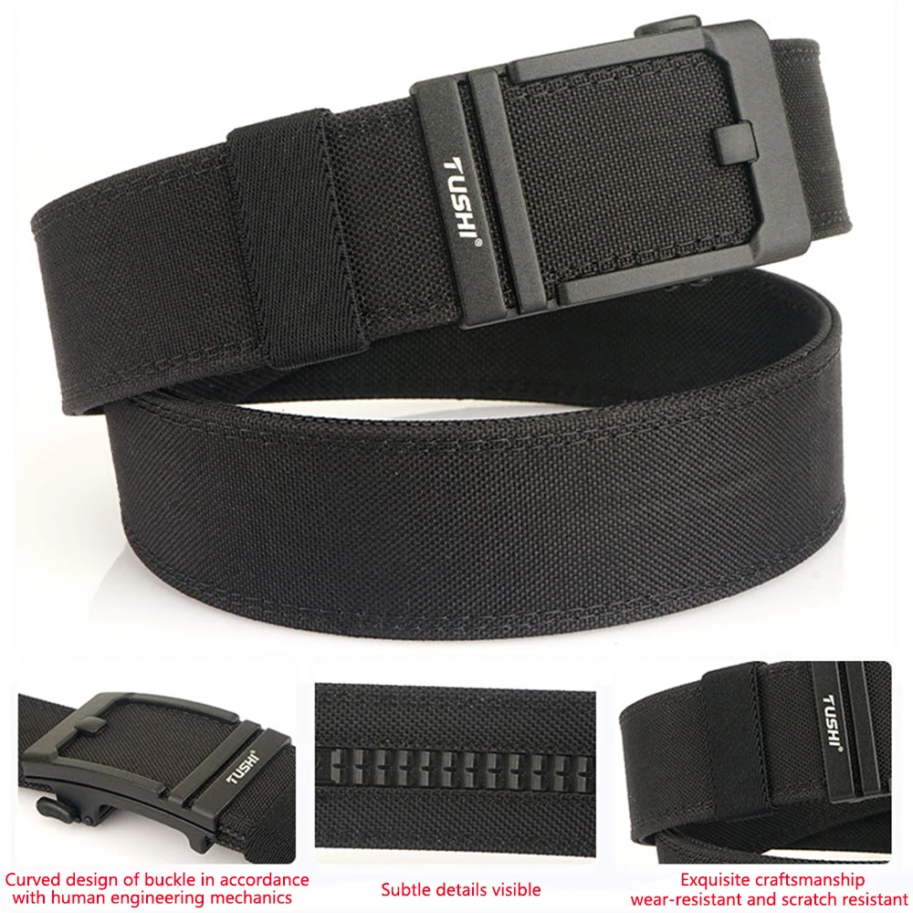 TUSHI New 4.3cm Hard Gun Belt for Men and Women Alloy Automatic Buckle Tactical Outdoor Belt 1100D Nylon Military IPSC Belt Male