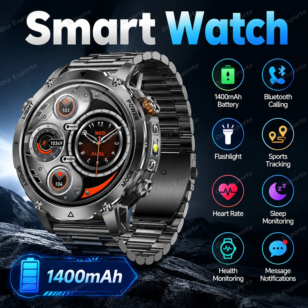 New Outdoor Flashlight Health Measurement Smart Watch Bluetooth Call 1400mAh Battery Heart Rate Waterproof Sports Smartwatch H10