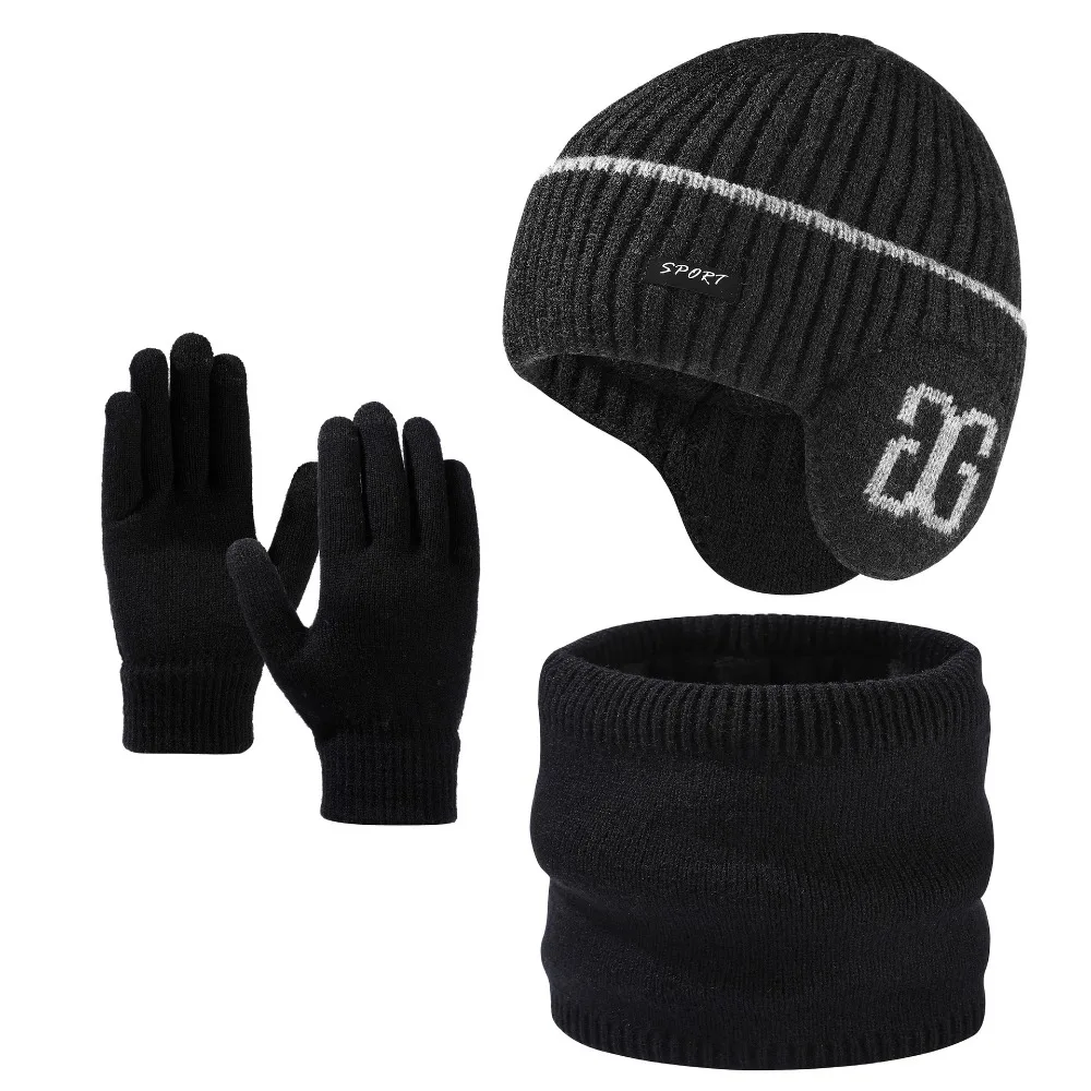 Winter dikkere muts sjaal en handschoenen set, heren thermische fleece gevoerde slouchy muts sjaals handschoenen, 3 in 1 warme set