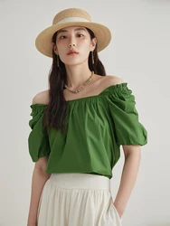 DUSHU Classic French Style Commuting Versatile Elegant Women Top Summer New Square Collar Two-Wear Slim Female Shirt 24DS82207