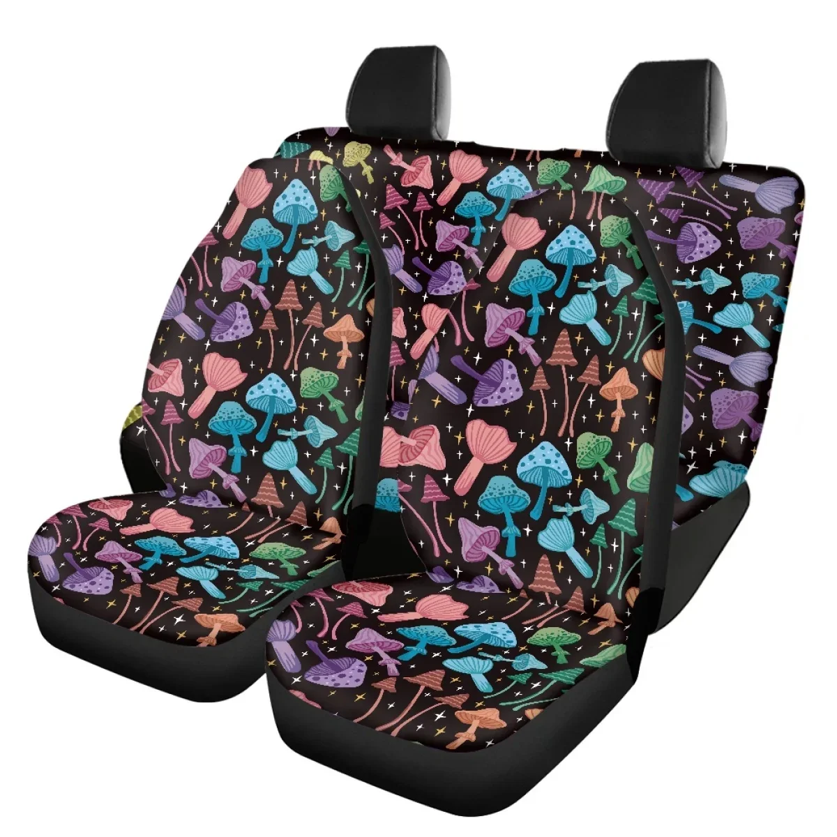 Colorful Fantasy Mushroom Print Auto Front Back Seat Covers Vehicle Clean Protector High Quality Luxury Design Soft Car Supplies