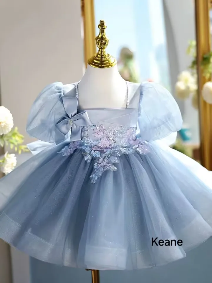 맞춤형 소녀 성찬식 드레스 리본 풀 레이스 플로럴 소매 이중 레이어 플로럴 레이스 미니브라이드 플라워 키즈