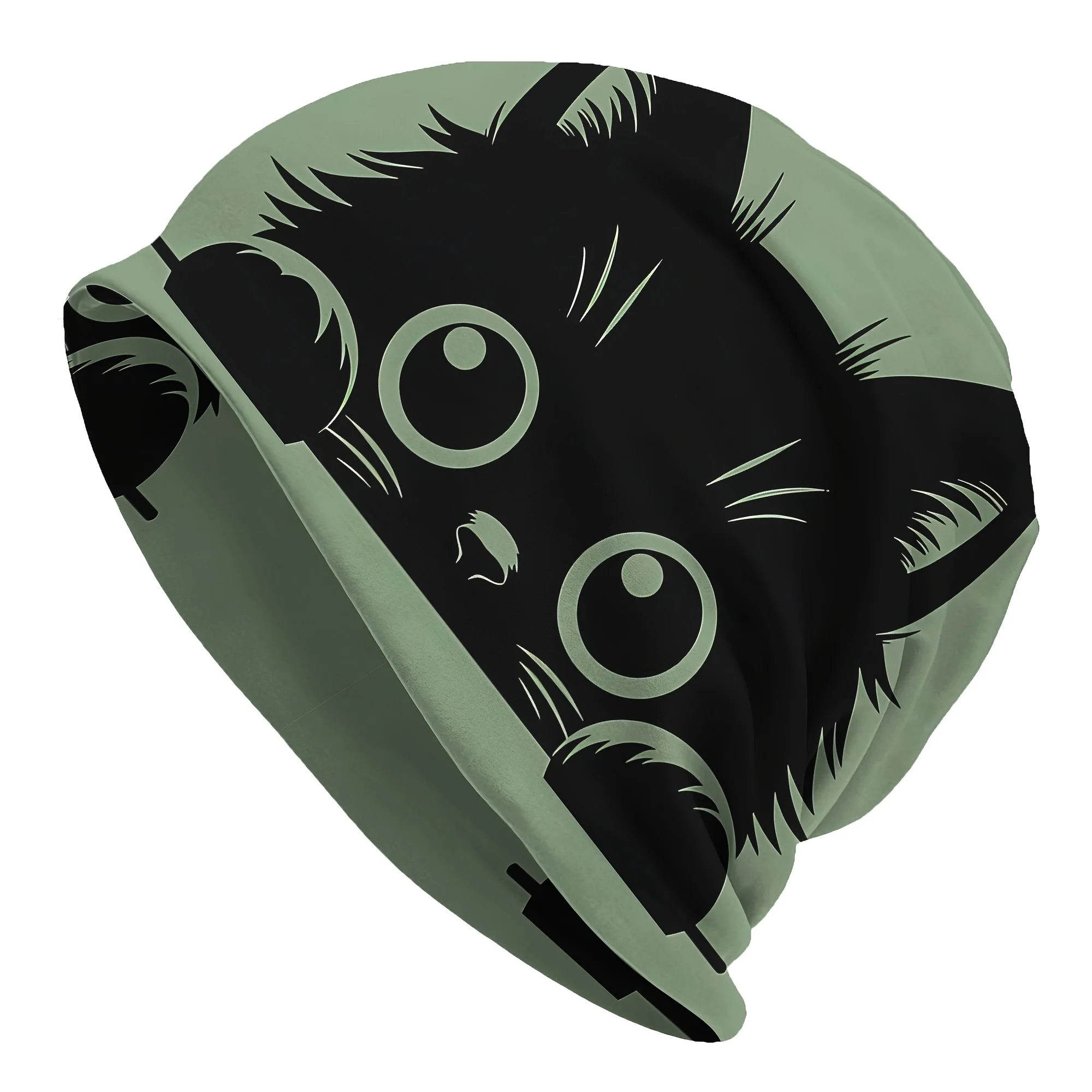Cute Peeking Black Cat Skull Cap Unisex Hip Hop Beanie Hat with Peeking Cat Ears Comfortable for Themed Parties Casual Attire