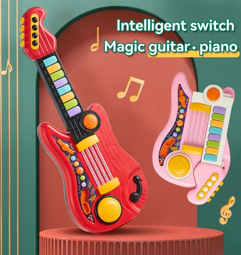 Children Folding Small Guitar 2 In 1 Musical Instrument Electronic Piano Brain-Training Educational Toy Birthday Gift Girl Boy