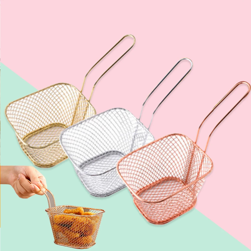 1PC Stainless Steel Chips Square Mesh Frying Basket Stainless Steel French Fry Chips Net Strainer Kitchen Cooking Oil Filter