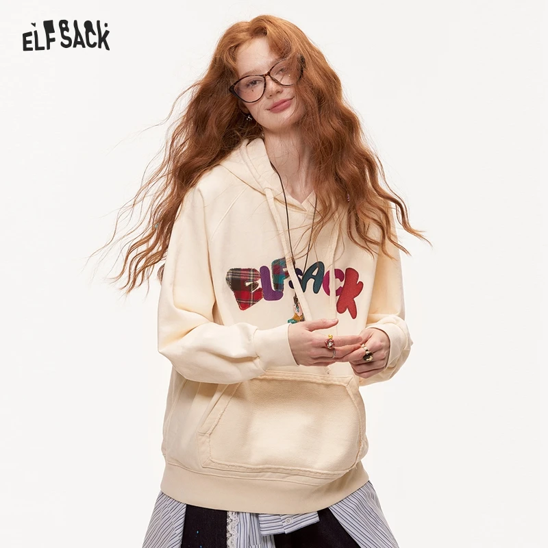 

ELFSACK 2024 Autumn New Arrivals Letter Printed Hoodie for Women Loose Casual Thin Sweatshirt