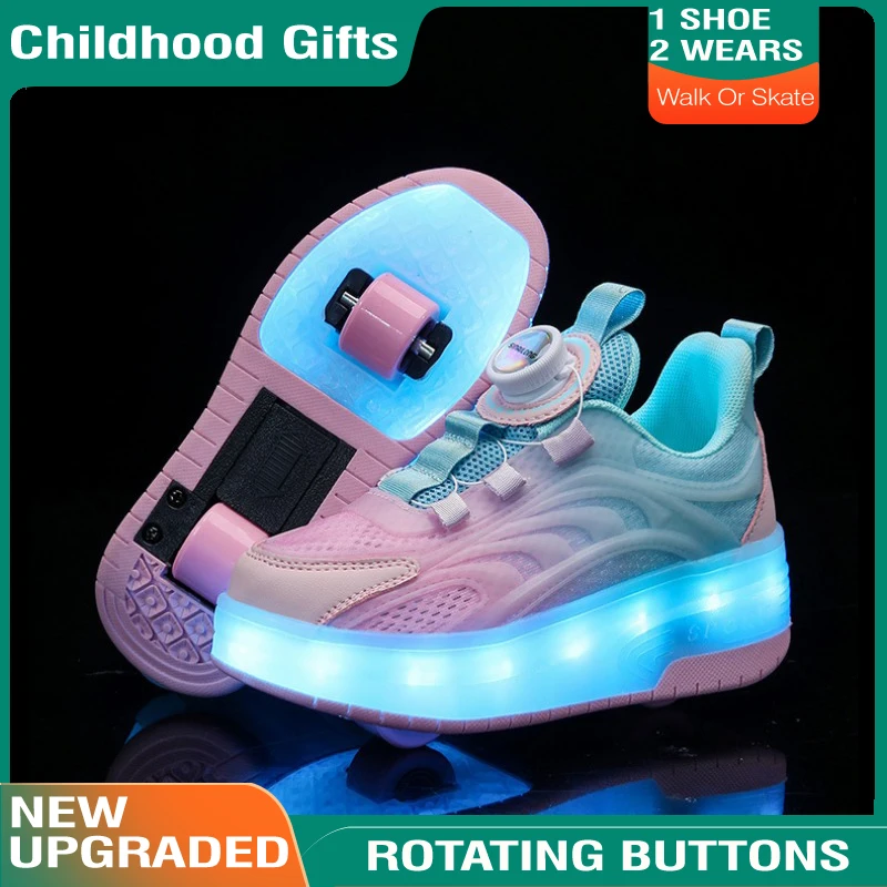 

Girls Boys LED Roller Skates Shoes with Two Wheels Light Up Outdoor Shoes Kids Sneakers USB Charging Footwear Gift for Children