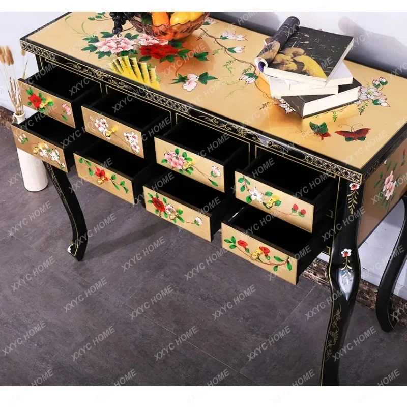L  Bedside table, Chinese-style painted bedroom storage three-bucket cabinet