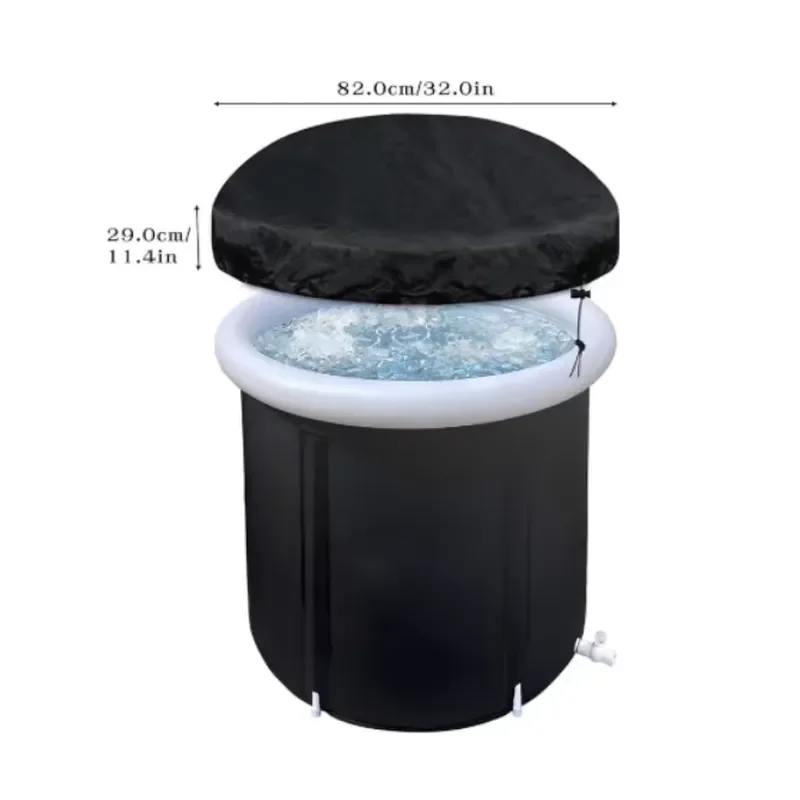 Portable Foldable Ice Bath Tub for Adults Black Inflatable Soaking Pool with Top Air Ring Free Standing Home Spa Recovery Kit