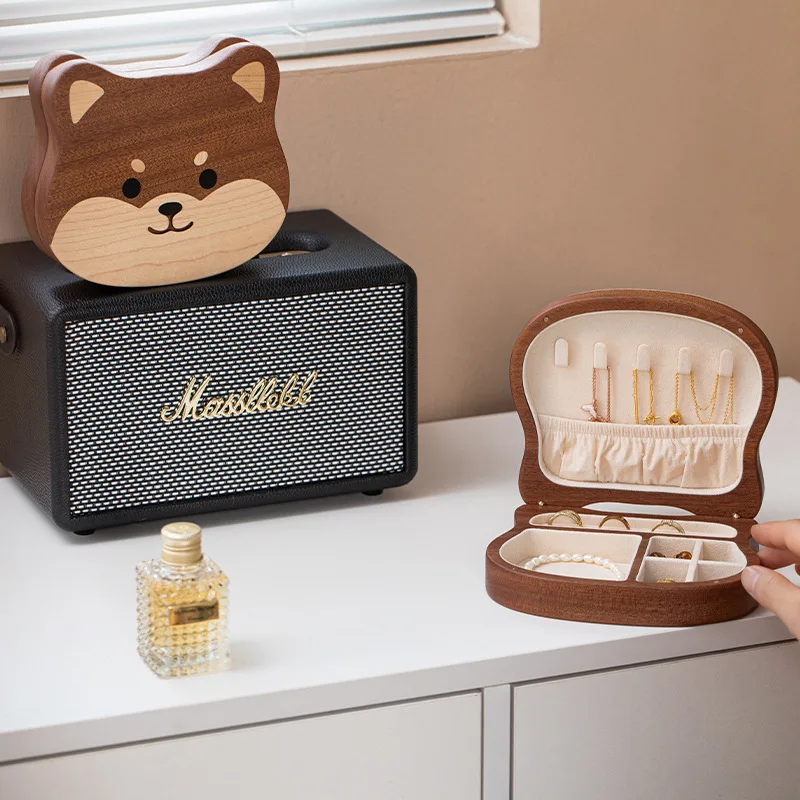 

Wooden Jewelry Box Travel Cute Panda Wooden Storage Box Clamshell Desktop Organizer Jewelry Gift Box Necklace Earrings Portable