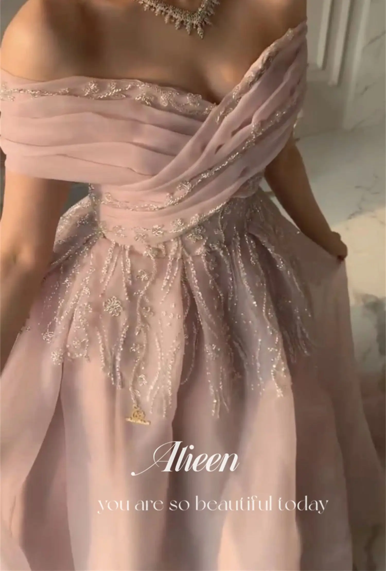 Aileen Lace Decoration Pink Line A Luxury Evening Dresses 2024 Gala Woman Special Occasion Female Dress Long Luxurious Elegant