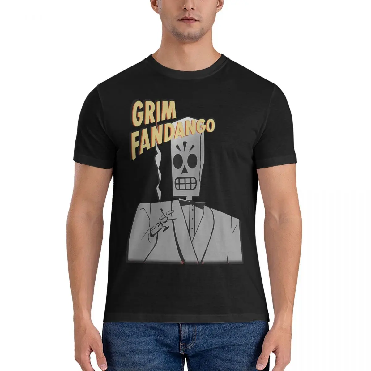 Camiseta de manga corta para hombre, camisa de cuello redondo con estampado gráfico, 100% algodón, Humor de cigarrillo, g-grim Fandango