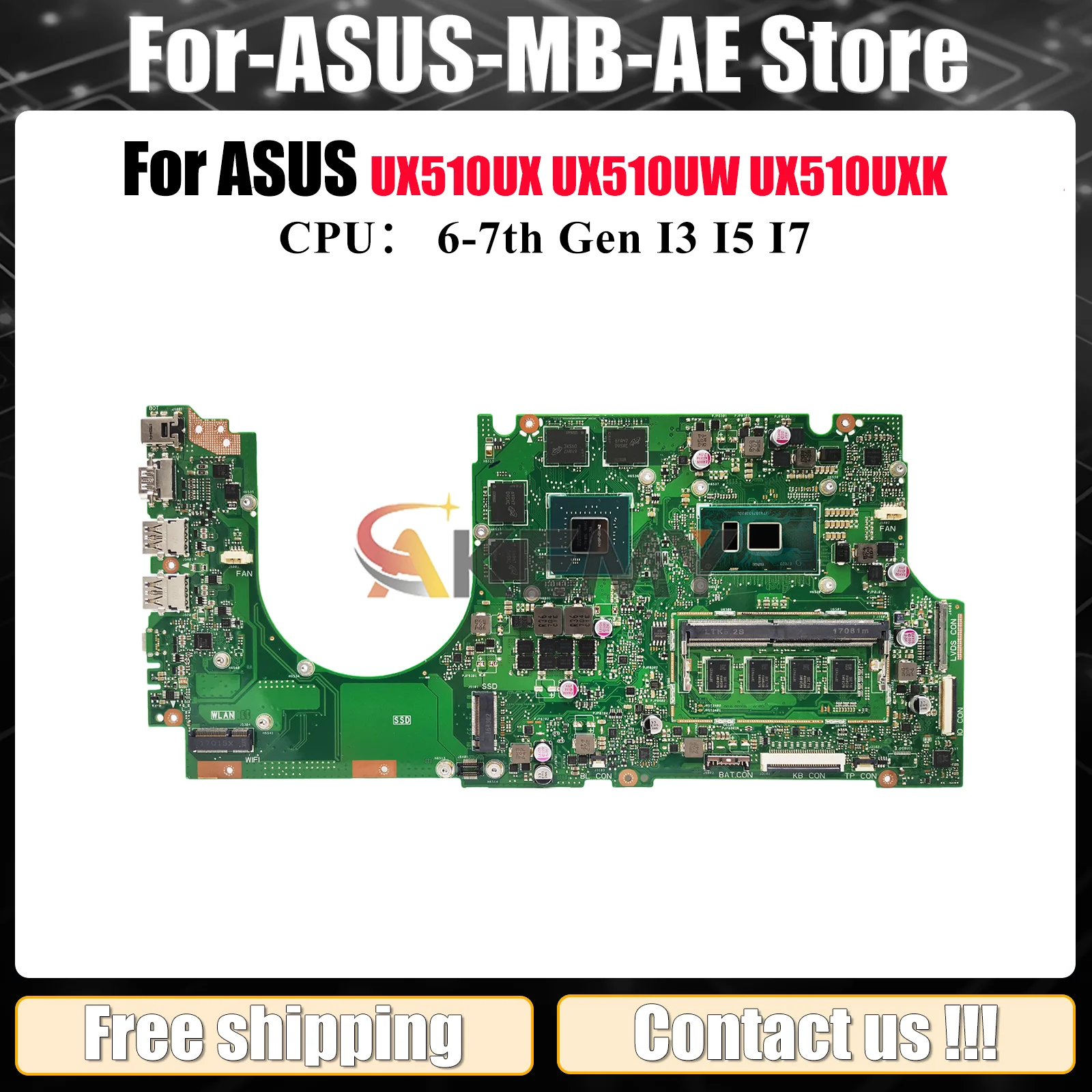 

UX510UX Laptop Motherboard For ASUS ZenBook UX510UX UX510UWK U5000U UX510UW UX510UXK UX510U V510U Mainboard With I3 I5 I7 CPU