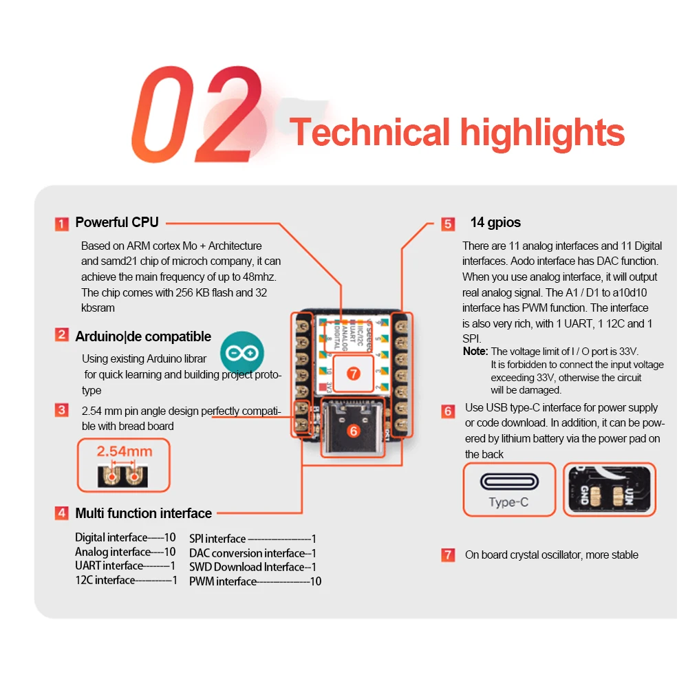 Type-C Seeeduino XIAO SAMD21 Development Board Microcontroller For Arduino Nano Cortex M0+ 3.3V IIC I2C UART SPI Interface