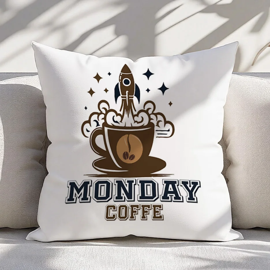 Funny Monday Coffee Rocket Pillow Case, Caffeine Boost Humor Cushion Cover, Office Worker Gift Decor Throw Pillow Slipcover for