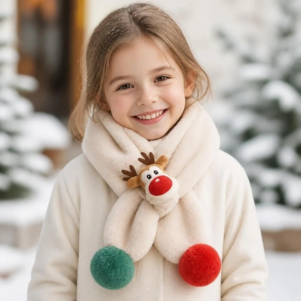 Cartoon Christmas Children Scarf Warm Winter Kids Neck Warmer Deer Pattern Cute Neck Wrap for Boys Girls