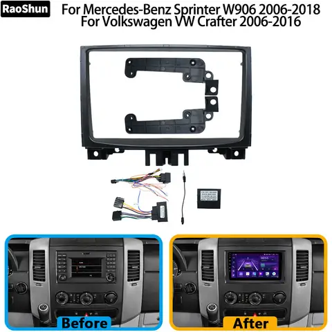 Car Android Radio Stereo Player Console Frame Fascia For VW Crafter Mercedes Benz Sprinter W906 16PIN Harness Adapter Canbus
