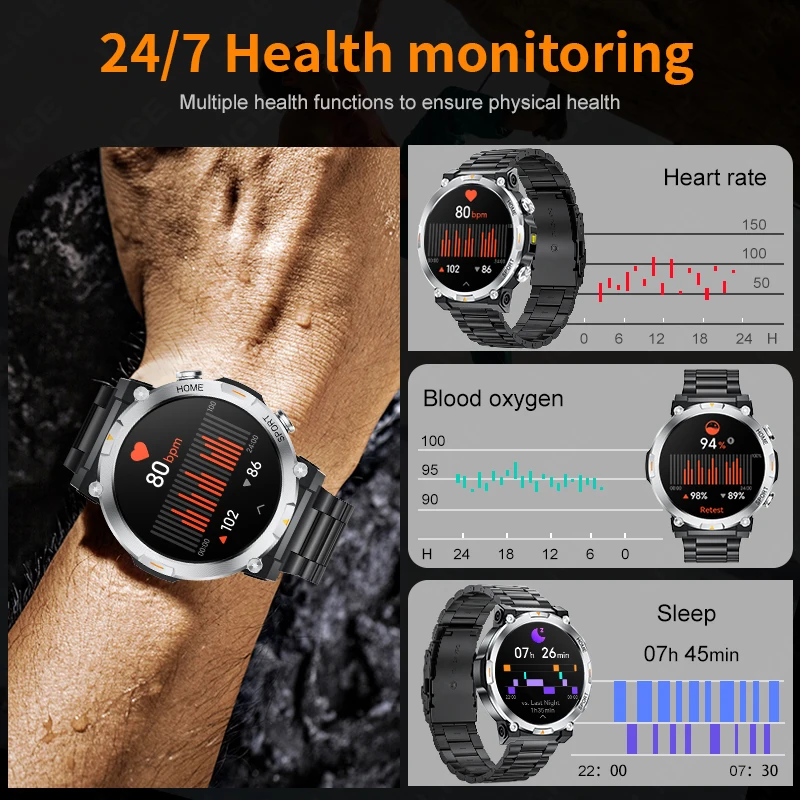 LIGE Smartwtach Men 1.43 Inch AMOLED Screen Men Watch Health Monitoring Sports LED Flashlight Smart Watch Bluetooth Call Watches