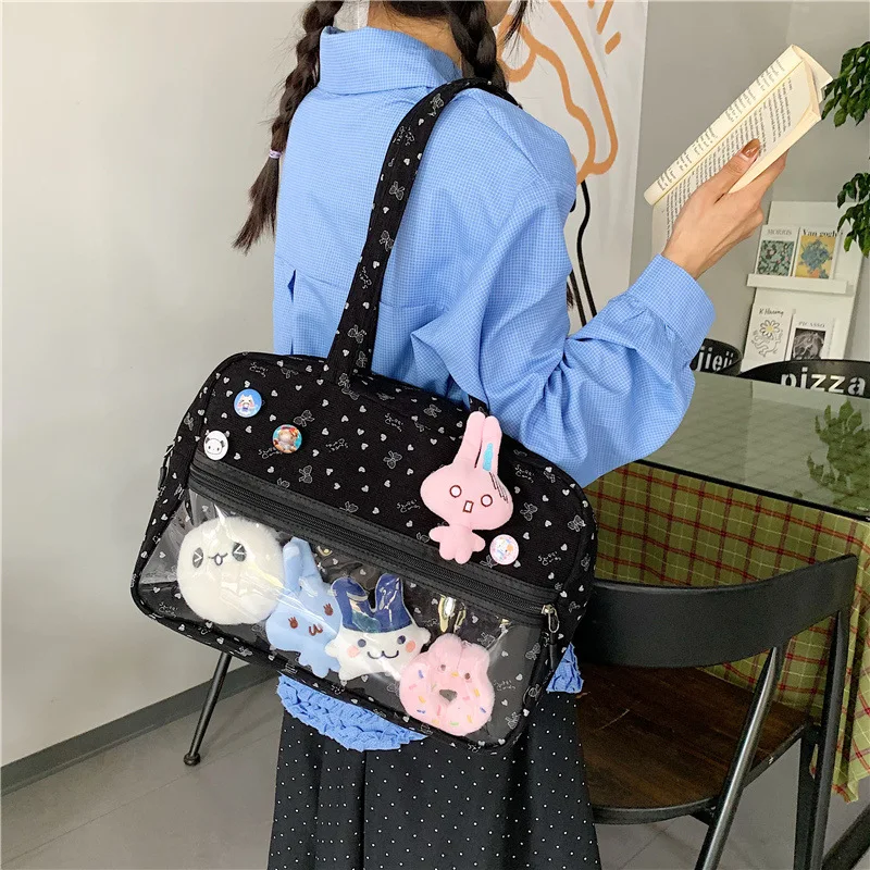 موضة أنيمي مقبض علوي حقيبة لطيف البولكا نقطة قماش حقيبة كتف سعة كبيرة حمل مريحة ومتعددة الاستخدامات الملمس Ita حقيبة