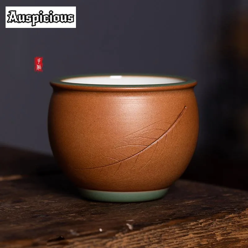 160ml Longquan Celadon Teacup Handmade Engrave Leaf Master Single Cup Raw Ore Bubble Tea Bowl Coffee Mug Kung Fu Teaware Gifts