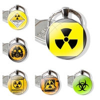 Keychain Handmade Glass Cabochon Key Ring Holder Pendant Key Chains Nuclear bombs logo