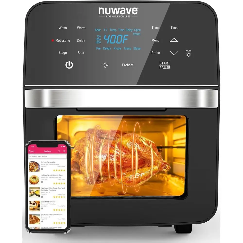 

Extra-Large 15.5Qt Air Fryer Oven with Stainless Steel Rotisserie Basket & Skewer Kit, 1800W Power, 50-425°F Temperature Control