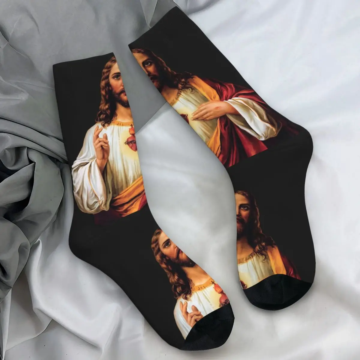 Catholic Saint Jesus Christ Socks Sacred Heart of Jesus Gothic Stockings Couple Soft Outdoor Sports Socks Autumn Anti Slip Socks