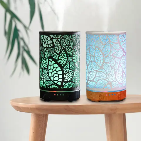 100ML Aroma Diffuser Ultrasonic Humidifier with 7 Color Light, 1H/2H Timer, Auto Shut-Off, Leaf Essential Oil Diffuser for Home