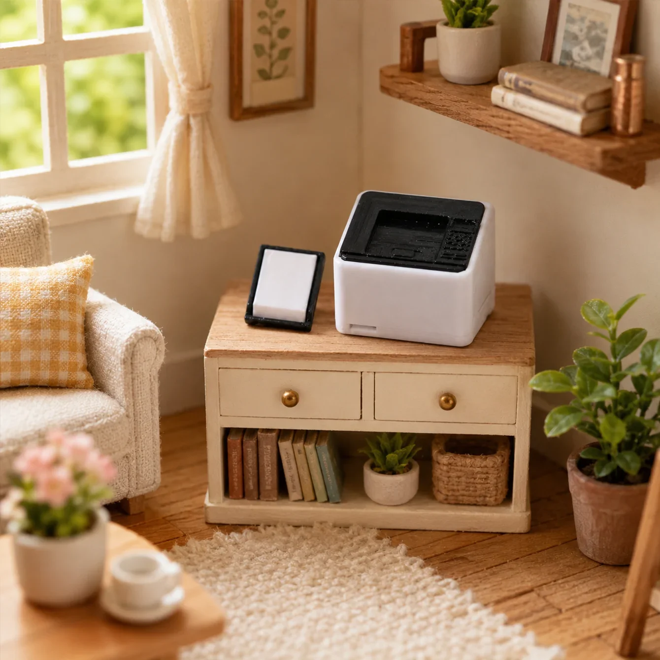 Miniature printer set, dollhouse office scene accessory prop, photography prop display, collectible for miniature enthusiasts